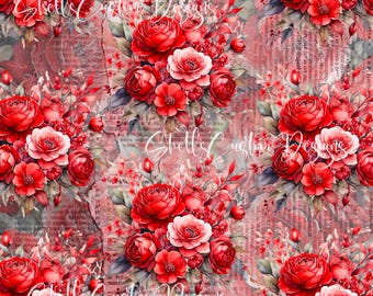 12 x 12 printed Pattern Red Roses Paper Distressed Valentines