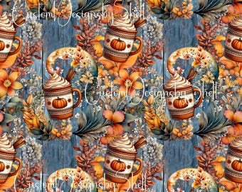 Printed Vinyl 12x12 Fall Pumpkin Spice Distressed Wood Cinnamon Leaves Blue Orange Brown