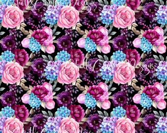12x12 Printed Vinyl Bright flowers floral Purple Blue Pink