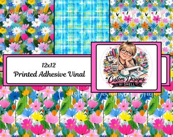 12x12 Printed Adhesive Vinyl Bright Spring Blooms Floral Blossoms