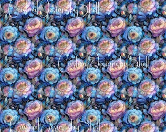 12x12 Printed Adhesive Vinyl Boho Floral Flowers Dreamy Night Blue Pink