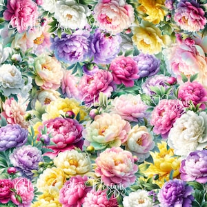 12x12 Printed Vinyl Peony flowers floral watercolor Pink Lavendar Yellow Teal Green Purple