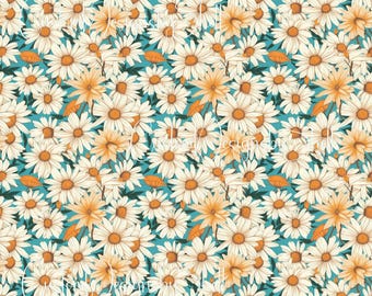 12x12 Printed Vinyl Daisies Teal background Country Rustic