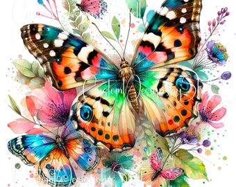 Printed decal Vinyl Rainbow Butterflys Floral Country Flowers Hearts Love Pink Teal Yellow