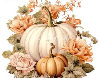 Printed decal Vinyl Boho Fall Floral Pumpkins