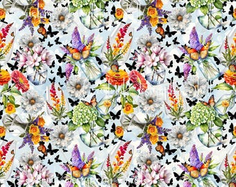12x12 Printed Adhesive Vinyl Butterfly Butterflies Bright Blue Yellow Pink Coral Green Pink Monarch Lilly Lilac