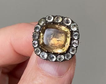 Antique Georgian Scottish 9 ct Gold and Silver Foiled Citrine and Paste Brooch