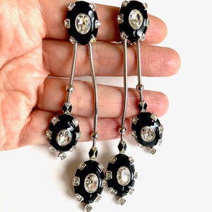 Vintage Collectible Signed ART DECO 89 Numbered Long Movable Sparkling Drops Earrings ; Statement ,Runway, very rare, collectible