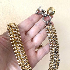 Vintage Anne Klein signed chunky gold two-tone link toggle 18 inch choker necklace 80s