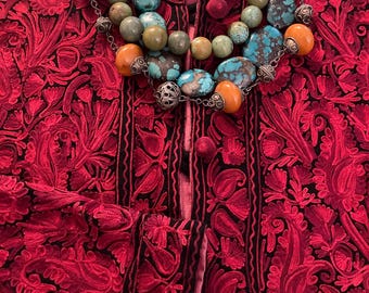 Chaqueta de trabajo Aari de lana de Cachemira india vintage de los años 70, color vino, bordada, para mujer, tallas S-M