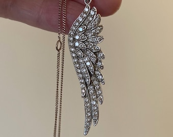 Vintage CZ Engelsflügel Anhänger in Sterling Silber 925 mit einer Kette