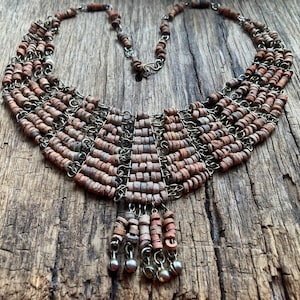 Amazing Rare Collectible Antique Art Deco Egyptian Revival Mummy Faience Beads Choker Necklace 17 Inches, 1920s