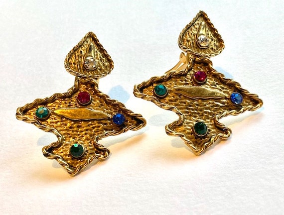 Gorgeous vintage old gold massive drop earrings c… - image 3
