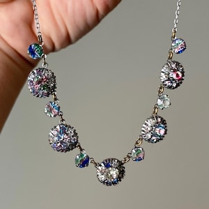 Antique 1920s Art Deco - Delicate Sparkling Riviera Necklace with Iris Crystal Inserts