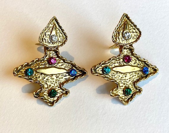 Gorgeous vintage old gold massive drop earrings c… - image 8
