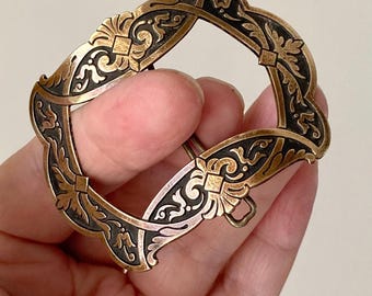 Boucle clip-on antique Art Nouveau en bronze faite main pour ceinture ou autre article vestimentaire