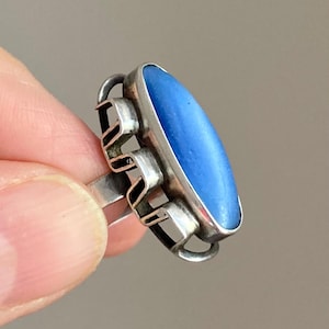 Vintage Art Deco 30s Bauhaus Germany designer moonglow lavender art glass ring size 5