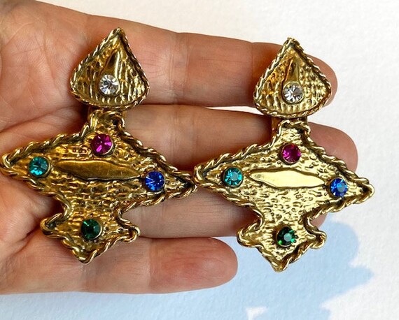 Gorgeous vintage old gold massive drop earrings c… - image 2