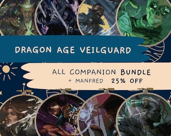 Pacchetto di schemi per punto croce - Compagni di Dragon Age Veilguard + Manfred