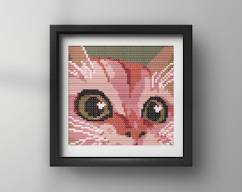 Occhi di gatto a cuore - Schema punto croce - Schema punto croce gatto carino adatto ai principianti