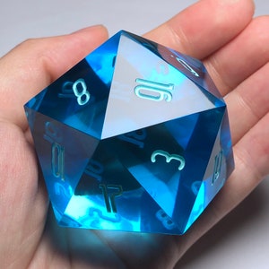Aqua Sky - 50mm Resin D20 Dice, Large Handmade Dice, D&D D20, Jumbo DND Handcrafted Resin D20 Die For Role Playing Games