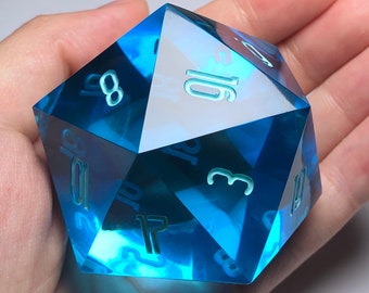 Aqua Sky - 50mm Resin D20 Dice, Large Handmade Dice, D&D D20, Jumbo DND Handcrafted Resin D20 Die For Role Playing Games
