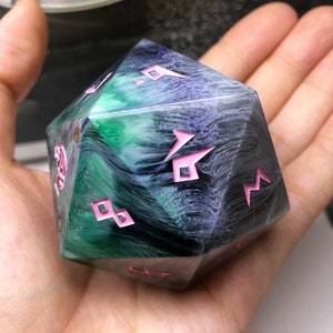 Emerald Swirl Petri Dish Art 50mm Resin D20 Dice, Large Handmade Dice, D&D D20, Jumbo DND Handcrafted Resin D20 Die For Role Playing Games