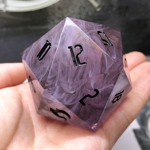 Amethyst Haze - Purple Iris 50mm Resin D20 Dice, Large Handmade Dice, D&D D20, Jumbo DND Handcrafted Resin D20 Die For Role Playing Games