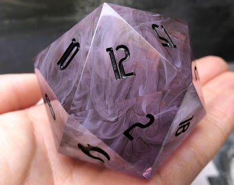 Amethyst Haze - Purple Iris 50mm Resin D20 Dice, Large Handmade Dice, D&D D20, Jumbo DND Handcrafted Resin D20 Die For Role Playing Games