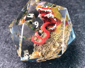 Handmade Resin Mimic Chest D20 Dice, DnD RPG Games Art Decor