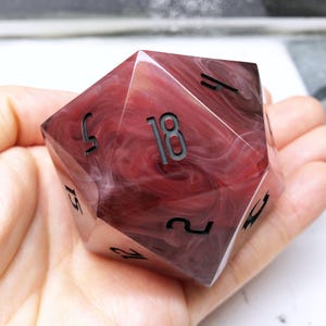 Dragon’s Breath - Ruby Red 50mm Resin D20 Dice, Large Handmade Dice, D&D D20, Jumbo DND Handcrafted Resin D20 Die For Role Playing Games