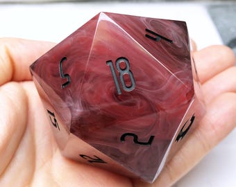 Dragon’s Breath - Ruby Red 50mm Resin D20 Dice, Large Handmade Dice, D&D D20, Jumbo DND Handcrafted Resin D20 Die For Role Playing Games