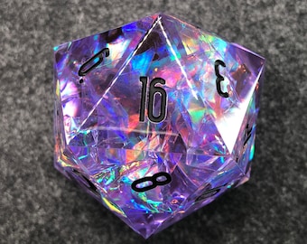 Handmade Iridescent Purple Holographic Resin D20 Dice (50mm)