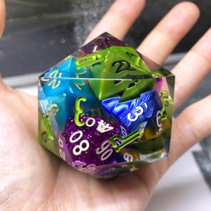 Fantasy Dice in Dice Embedded Art 50mm Resin D20 Dice, Large Handmade Dice, D&D D20, Jumbo DND Handcrafted Resin Die For Role Playing Games