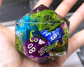 Handmade Resin D20 Dice, Embedded Dice Art, 50mm Jumbo DND Die