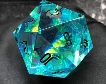 Minty Fresh - 50mm Resin D20 Dice, Large Handmade Dice, D&D D20, Jumbo DND Handcrafted Resin D20 Die For Role Playing Games