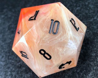 Oversized Orange Peach Swirl Resin D20 Dice – Handmade RPG Gaming