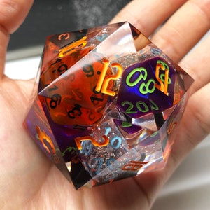 Dice in Dice Embedded Art 50mm Resin D20 Dice, Large Handmade Dice, D&D D20, Jumbo DND Handcrafted Resin D20 Die For Role Playing Games
