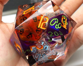 Handmade 50mm Embedded Dice Resin D20, Jumbo DND Dice