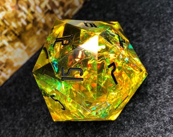 ダンジョンズ&ドラゴンズ RPG テーブルトップゲーム用手作り虹色イエロー樹脂 D20 ダイス