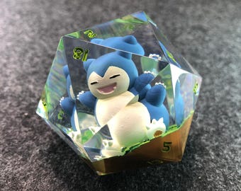 50mm Resin Pokemon Dice with Snorlax Miniature, Handmade D20 Resin Dice for DnD RPG Games Art Decor, Personalized Birthday Gift for Him