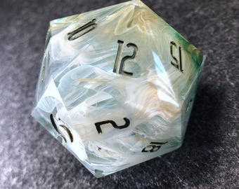 Tidal Treasures Resin D20 Dice, Handmade Petri Dish Art, 50mm D&D Die