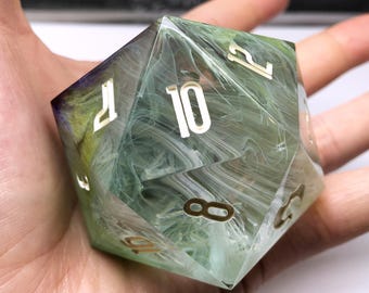 Enchanted Jade Petri Dish Art 50mm Resin D20 Dice, Large Handmade Dice, D&D D20, Jumbo DND Handcrafted Resin D20 Die For Role Playing Games