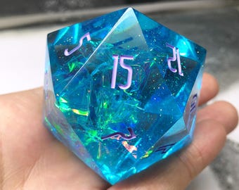 Mermaid’s Treasure - Sea Blue 50mm Resin D20 Dice, Large Handmade Dice, D&D D20, Jumbo DND Handcrafted Resin D20 Die For Role Playing Games