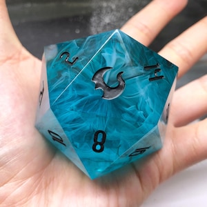 Celestial Frost - Teal 50mm Resin D20 Dice, Large Handmade Dice, D&D D20, Jumbo DND Handcrafted Resin D20 Die For Role Playing Games