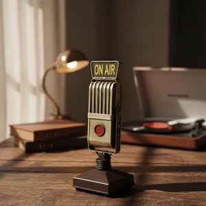 Handmade Metal Microphone Sculpture – Vintage Studio Decor, Musician Gift
