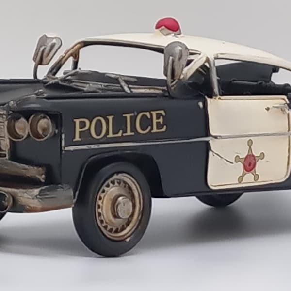 Handmade Metal Police Car Model – Vintage Style Table Decor - Unique Gift Item