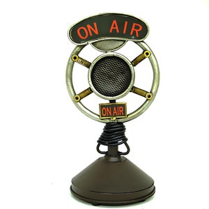 Handcrafted Vintage Style Decorative Metal Microphone - Unique Object Microphone Model - 11x11x24 cm - Antique Finish