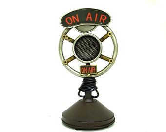 Handcrafted Vintage Style Decorative Metal Microphone - Unique Object Microphone Model - 11x11x24 cm - Antique Finish