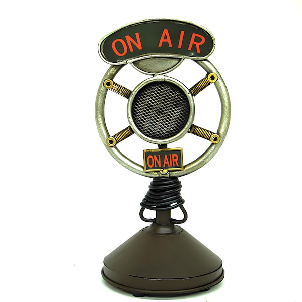 Handcrafted Vintage Style Decorative Metal Microphone - Unique Object Microphone Model - 11x11x24 cm - Antique Finish